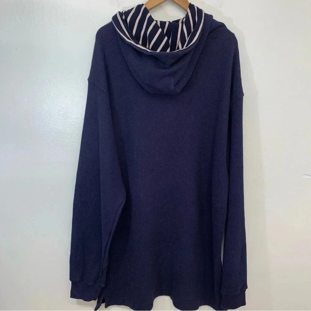 Nautica American Yachting Sweater Men Large 100%% Cotton Hood Navy Blue Oversize